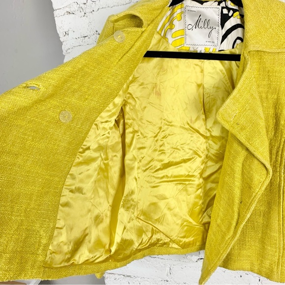 Milly New York Yellow Triple Button Double Breasted Twee Tweed Coat Blazer 6 - Picture 6 of 13